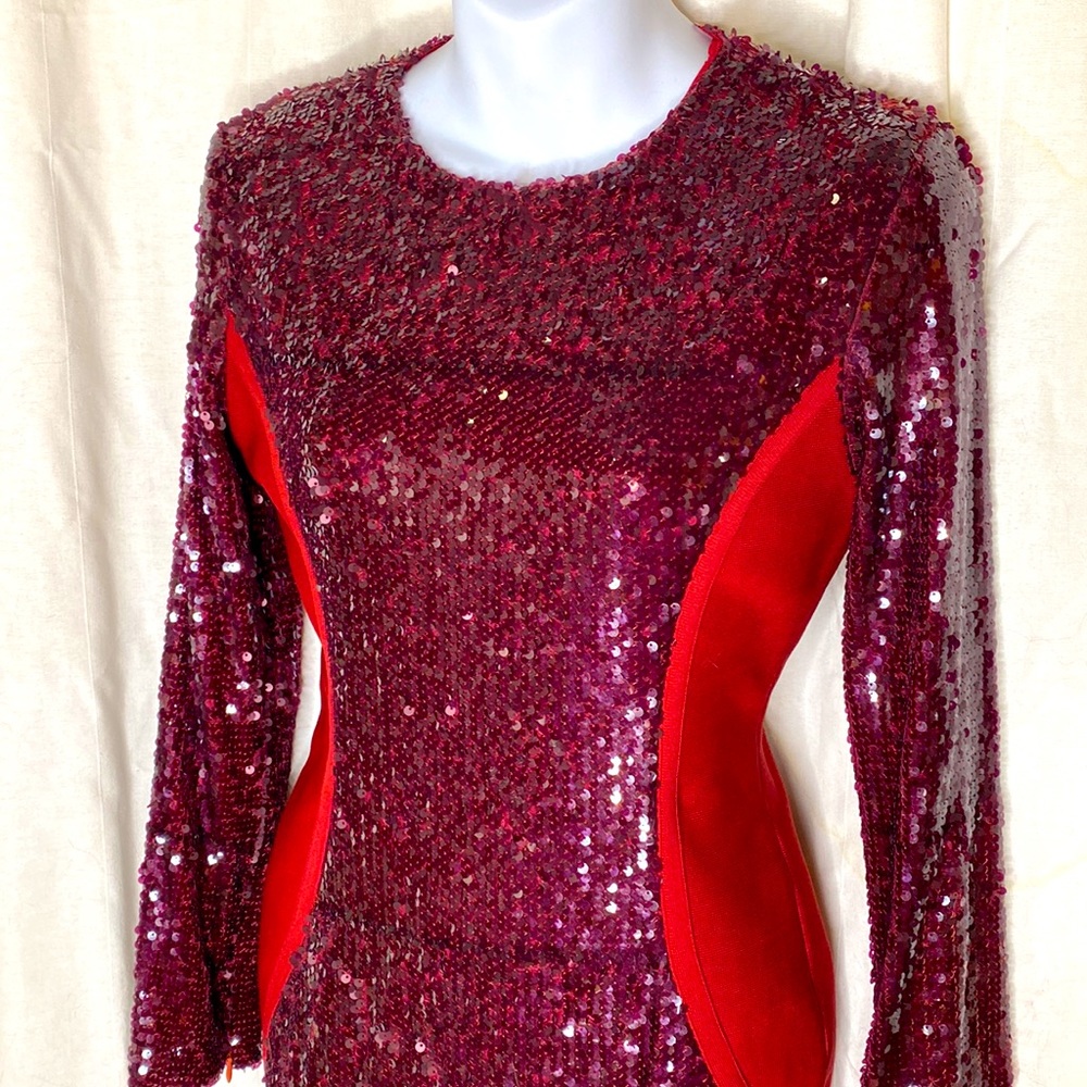 Burgundy Sequin Bodycon Dress